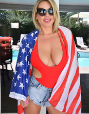 Proud and American blonde shows her sexy body outside